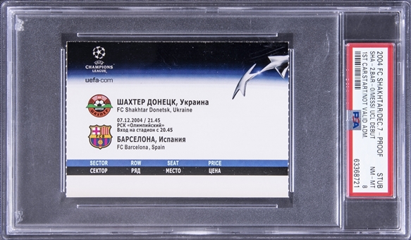 2004 Lionel Messi Ticket Stub From UCL Debut For FC Barcelona On 12/7/04 vs. FC Shakhtar Donetsk - PSA NM-MT 8